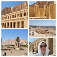 Grid of pics showing Hatshepsut's mortuary temple